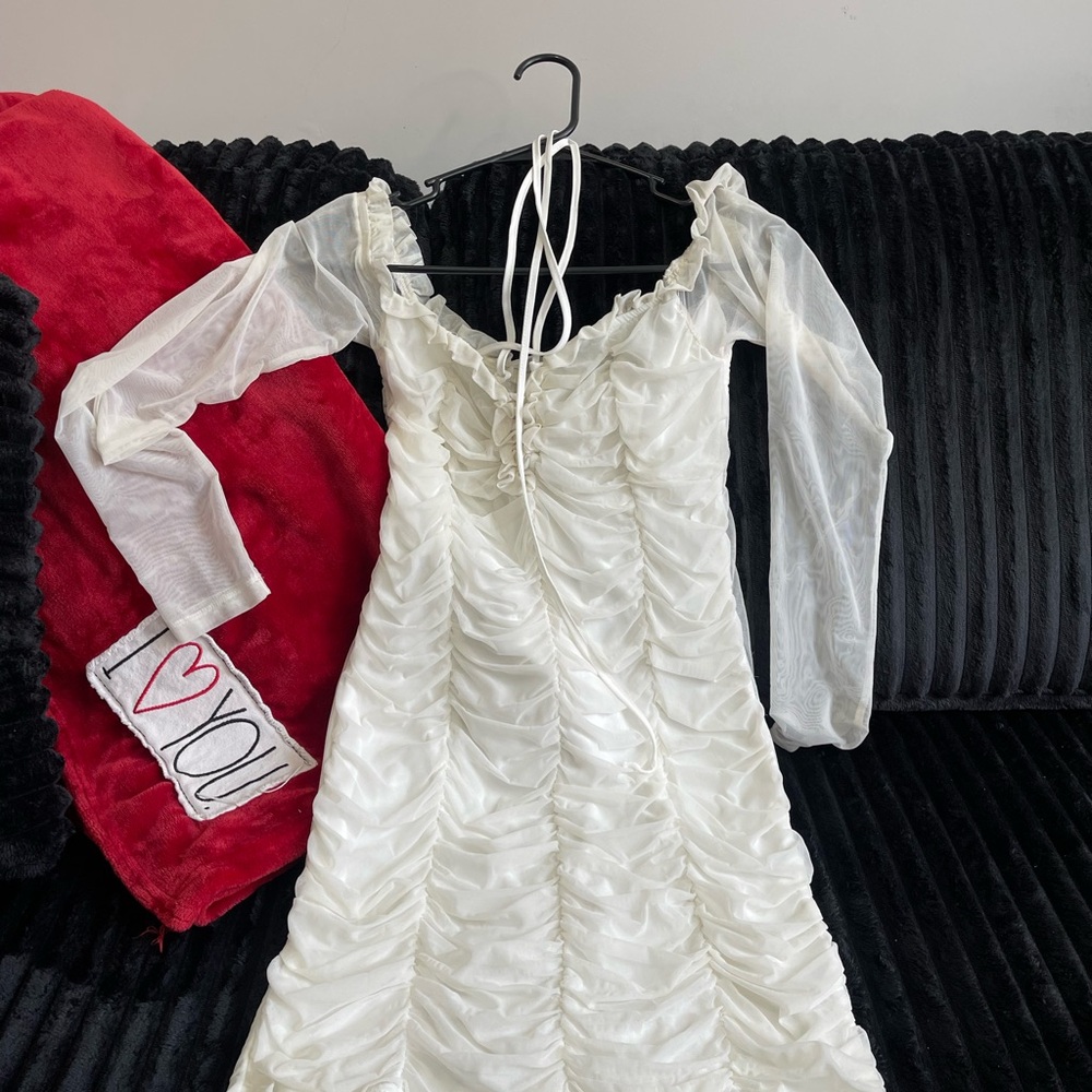 Fashion Nova Elegant White Ruched Dress